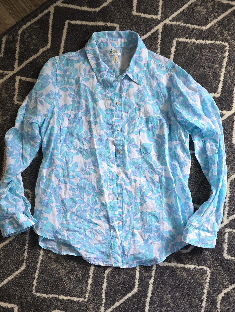 Light Blue Floral Button-Up Shirt for Women by Lilly Pulitzer